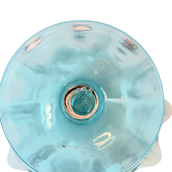 Blue Glass Hand Blown Ruffled Candy Compote Dish Clear Stem Mid-century Modern - Picture 6 of 12